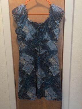 Blue Patchwork Print Women's Dress